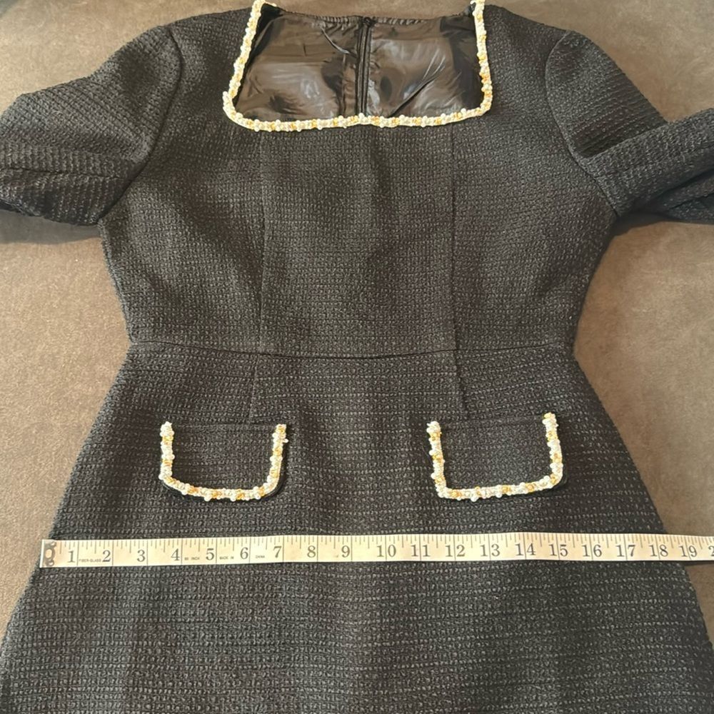 Women’s Short Black Dress Square Neck Faux Pearl-Like Trim **Tag L fits like M - Picture 12 of 16